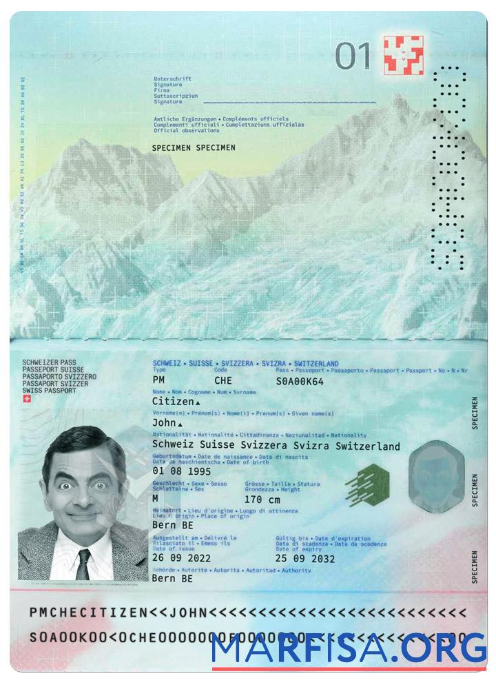 Printable Switzerland passport 2022 present template